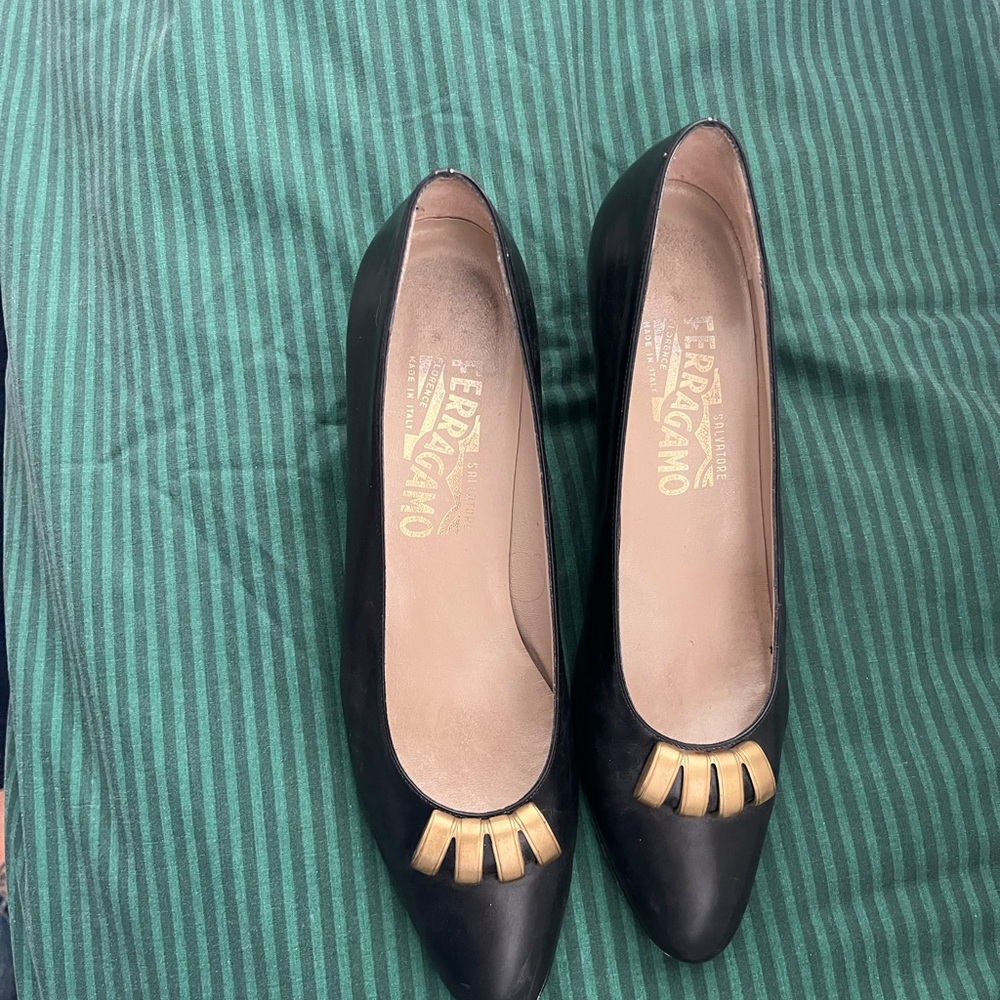 Salvatore Ferragamo Black Heels with Gold Accents